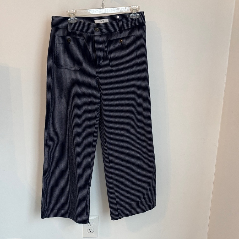 LOFT Navy Pinstripe Wide Leg Jeans